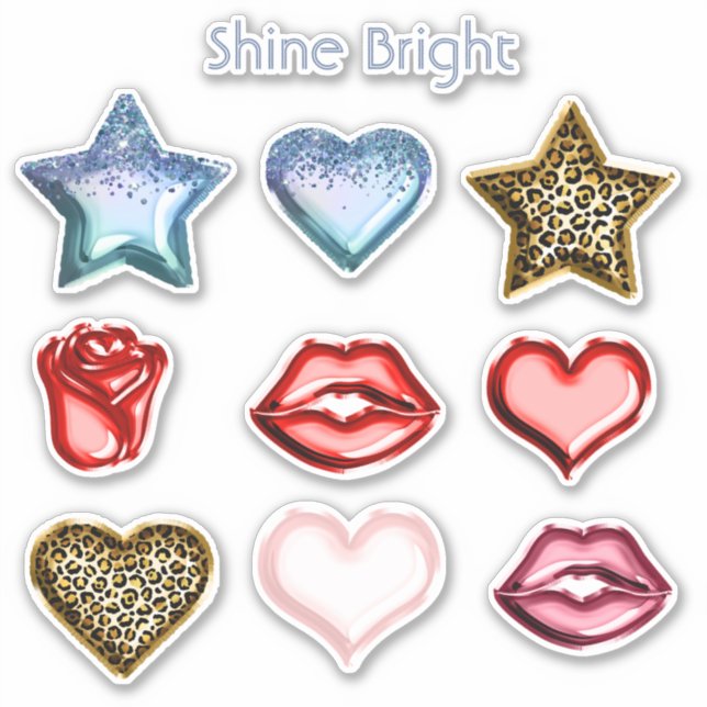 Glitter Star Heart Leopard Red Lips Sticker (Front)