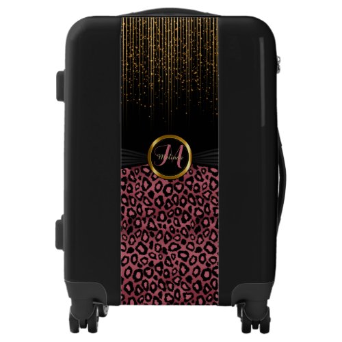 Glitter Starlights and Dusty Rose Leopard Skin Luggage