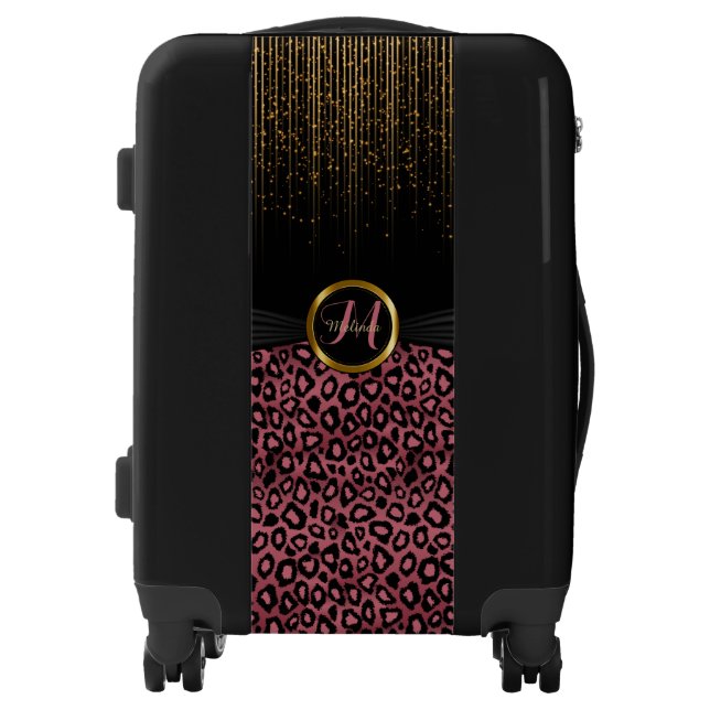 Glitter Starlights and Dusty Rose Leopard Skin Luggage (Front)