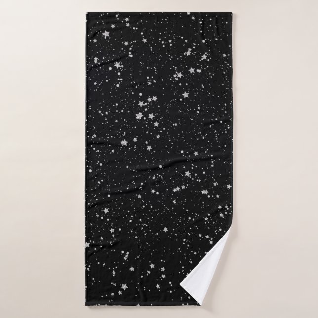 Glitter Stars2 - Silver Black Bath Towel (Bath Towel)