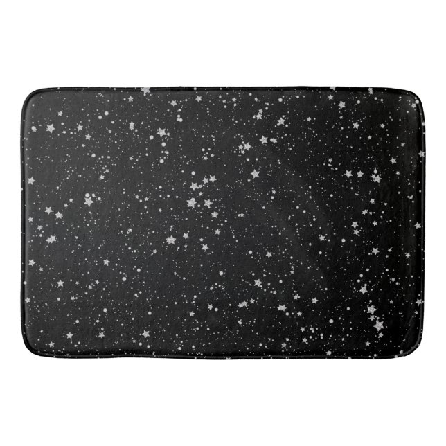 Glitter Stars2 - Silver Black Bathroom Mat (Front)