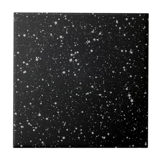 Glitter Stars2 - Silver Black Ceramic Tile (Front)