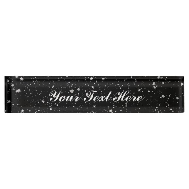 Glitter Stars2 - Silver Black Desk Name Plate (Front)