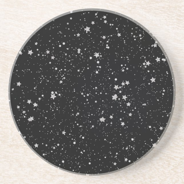 Glitter Stars2 - Silver Black Drink Coaster (Front)
