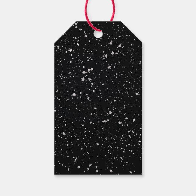 Glitter Stars2 - Silver Black Gift Tags (Front)