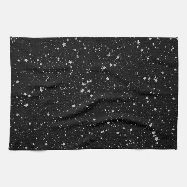 Glitter Stars2 - Silver Black Kitchen Towel (Horizontal)