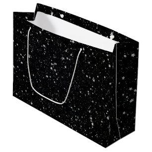 Glitter Stars2 - Silver Black Large Gift Bag