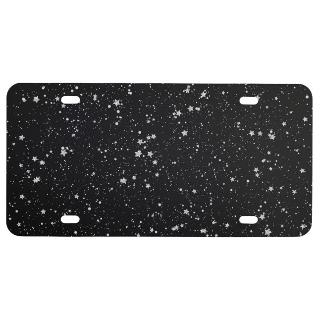 Glitter Stars2 - Silver Black License Plate (Front)