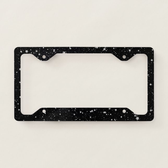 Glitter Stars2 - Silver Black License Plate Frame (Front)