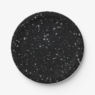 Glitter Stars2 - Silver Black Paper Plates
