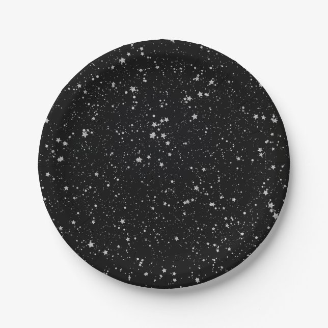 Glitter Stars2 - Silver Black Paper Plates (Front)