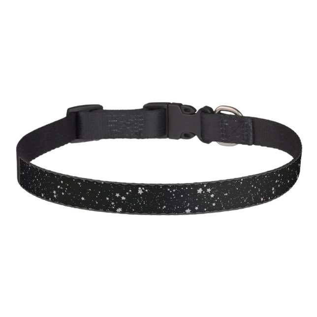 Glitter Stars2 - Silver Black Pet Collar (Front)