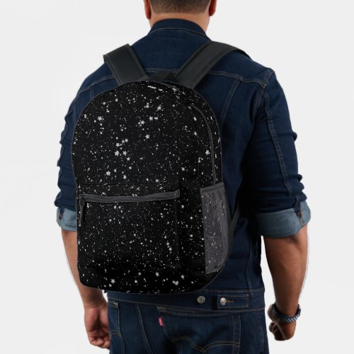 Glitter Stars2 _ Silver Black Printed Backpack