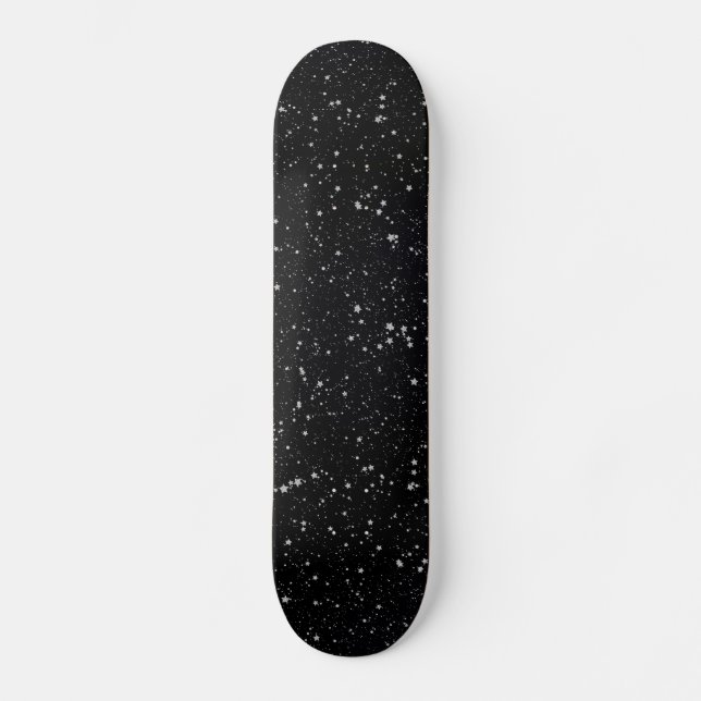 Glitter Stars2 - Silver Black Skateboard Deck (Front)