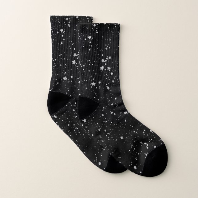 Glitter Stars2 - Silver Black Socks (Pair)
