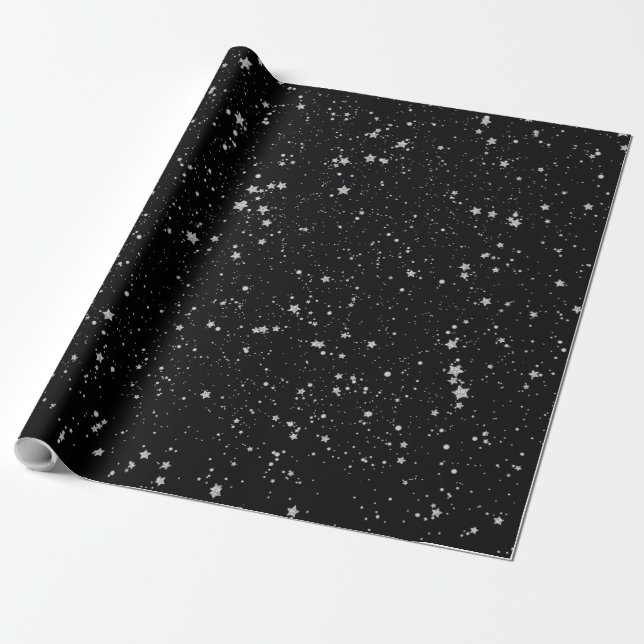 Glitter Stars2 - Silver Black Wrapping Paper (Unrolled)