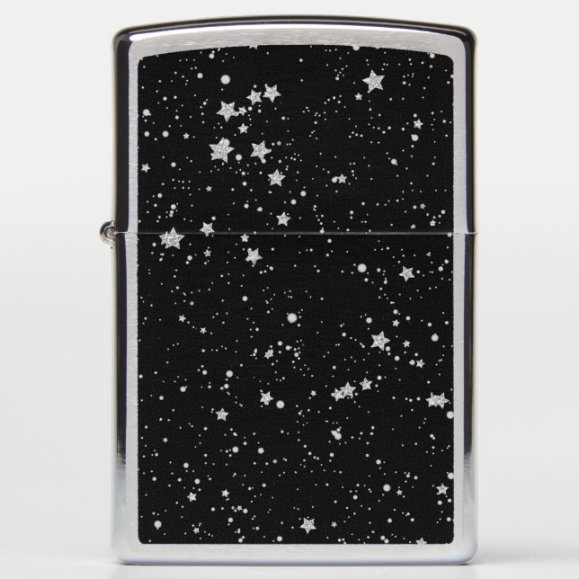 Glitter Stars2 - Silver Black Zippo Lighter (Front)
