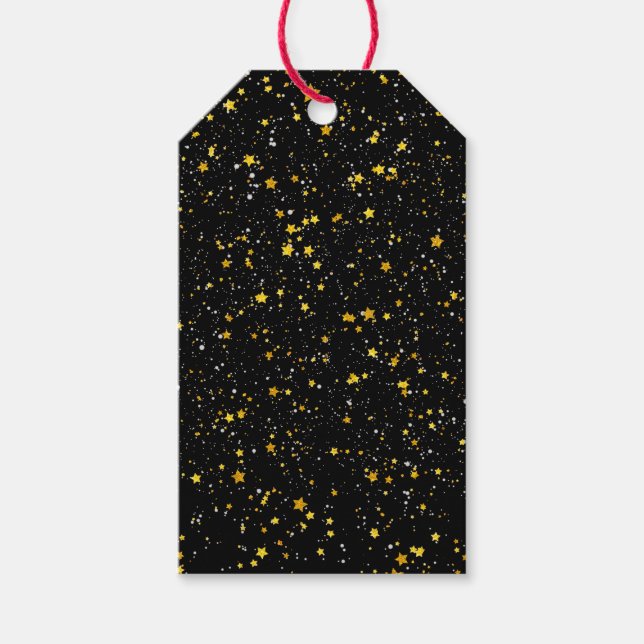 Glitter Stars3 - Gold Black Gift Tags (Front)
