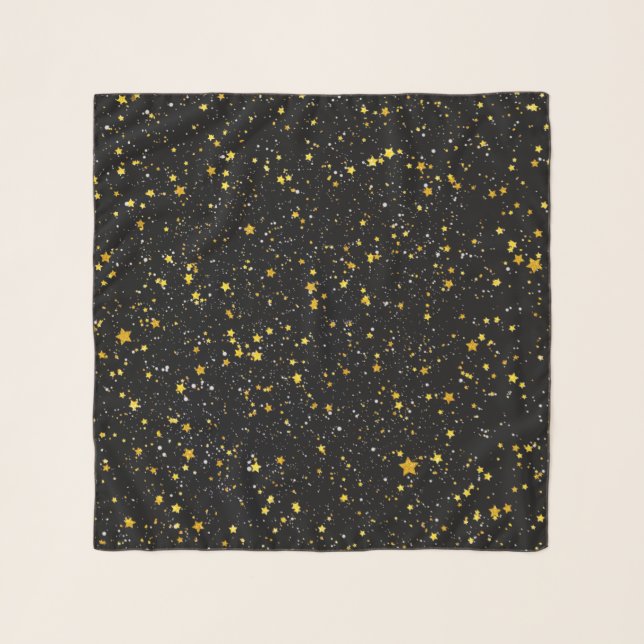 Glitter Stars3 - Gold Black Scarf (Front)