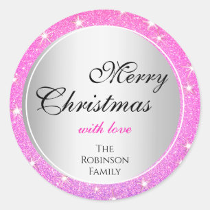 Glitter Stars Girly Pink Blush Glitter Christmas Classic Round Sticker