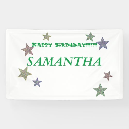 Glitter Stars Green Text Happy Birthday Banner