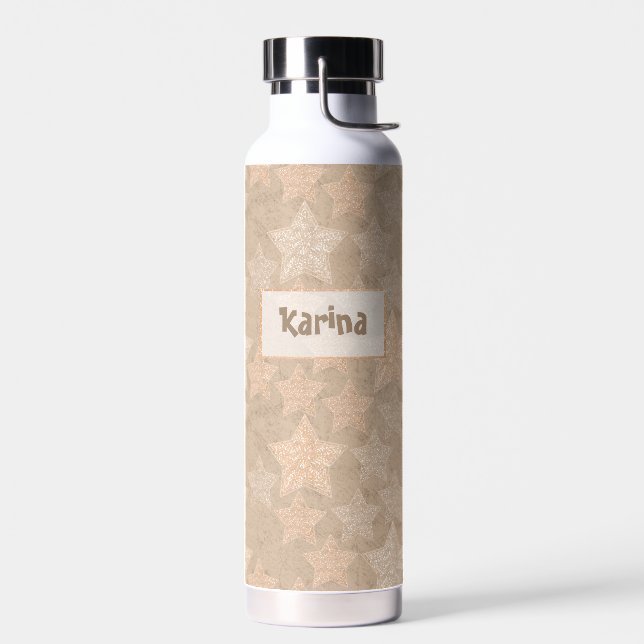 Glitter stars on beige craft. water bottle (Left)