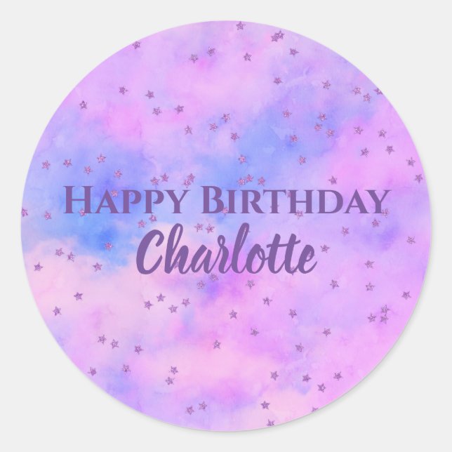 Glitter stars on marbled classic round sticker (Front)