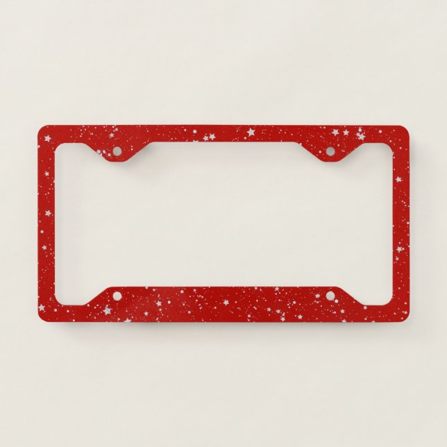 Glitter Stars - Silver Red License Plate Frame (Front)