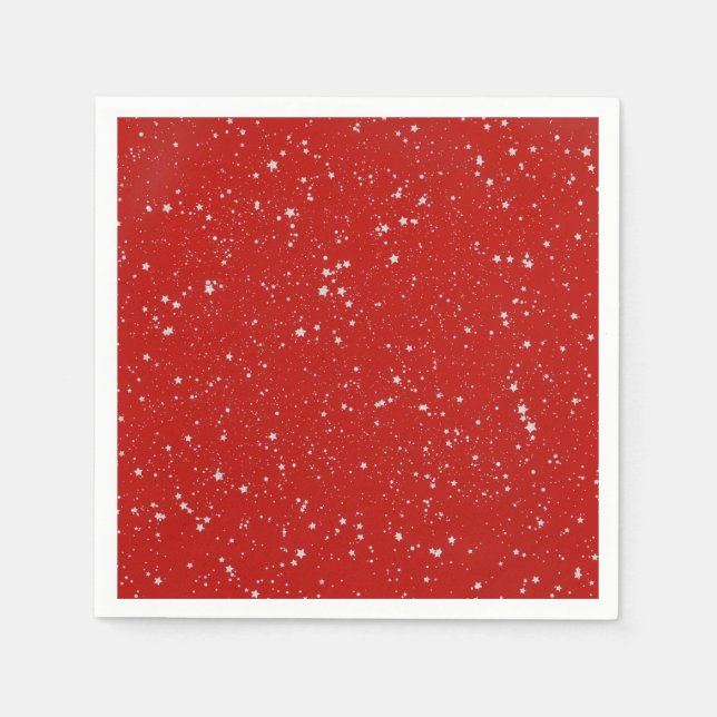 Glitter Stars - Silver Red Napkins (Front)