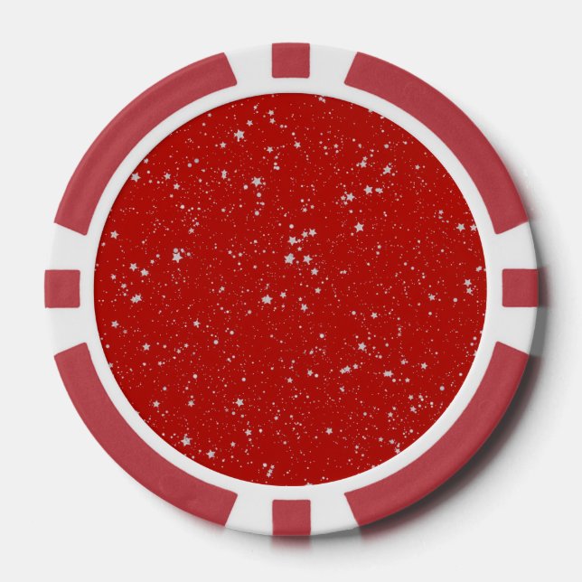 Glitter Stars - Silver Red Poker Chips (Front)