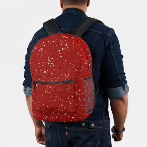 Glitter Stars _ Silver Red Printed Backpack