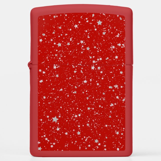 Glitter Stars - Silver Red Zippo Lighter (Front)