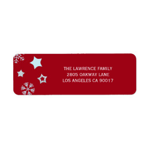 Glitter Stars Snowflakes Red Christmas Address Label