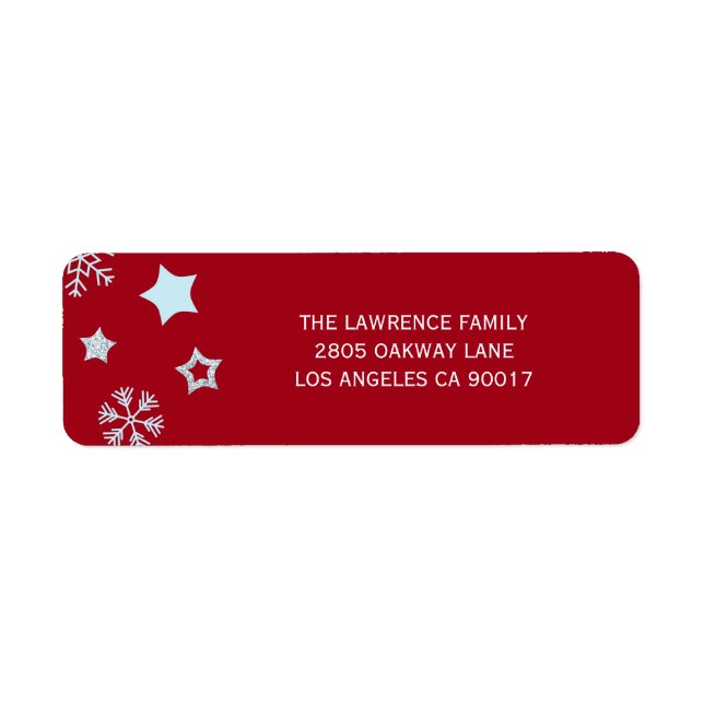 Glitter Stars Snowflakes Red Christmas Address Label (Front)