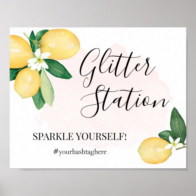 Glitter Station Lemons Pink Bridal Shower Sign (Front)