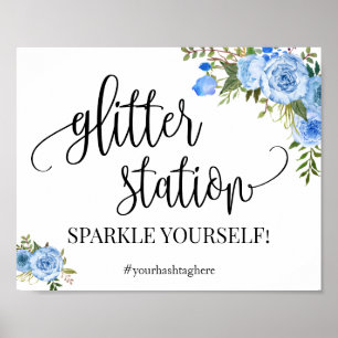 Glitter Station sign blue boho chic Bridal Shower