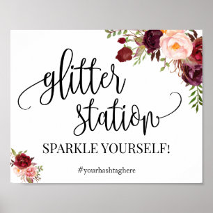 Glitter station sign marsala floral bridal shower