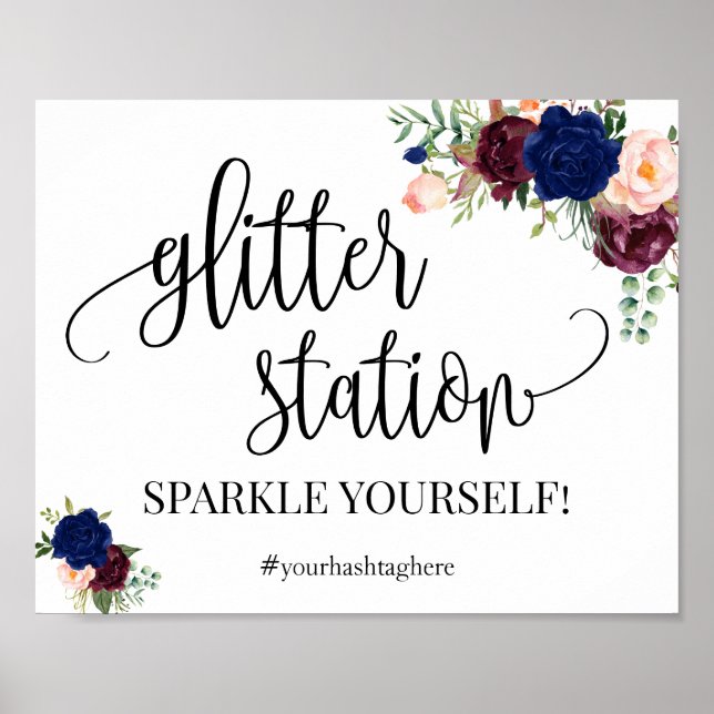 Glitter station sign navy boho chic bridal shower (Front)