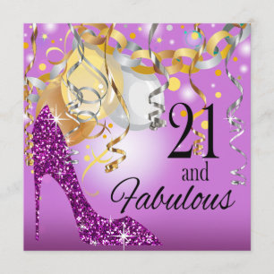 Glitter Stiletto 21st Birthday lilac purple Invitation