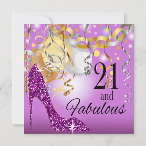 Glitter Stiletto 21st Birthday  lilac purple Invitation