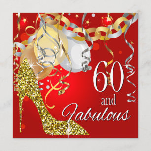 Glitter Stiletto 60th Birthday red gold Invitation
