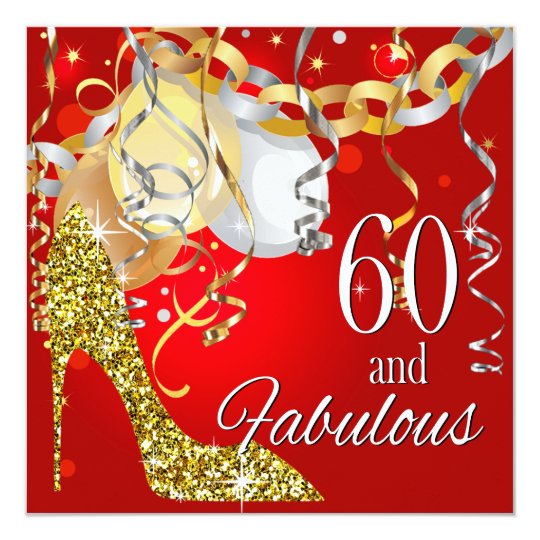 Glitter Stiletto 60th Birthday | red gold Invitation | Zazzle.com