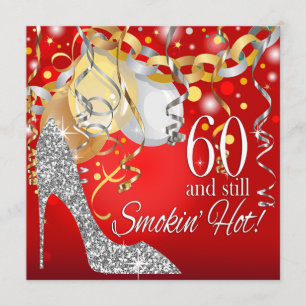 Glitter Stiletto 60th Birthday red silver Invitation