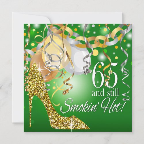 Glitter Stiletto 65th Birthday  green gold Invitation