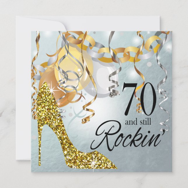 Glitter Stiletto 70th Birthday | silver gold Invitation (Front)