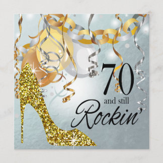 Glitter Stiletto 70th Birthday | silver gold Invitation