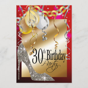 Glitter Stiletto Balloons 21st Birthday red Invitation