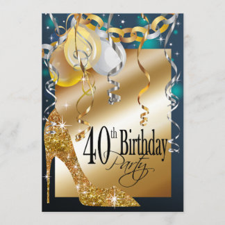 Glitter Stiletto Balloons 21st Birthday teal Invitation