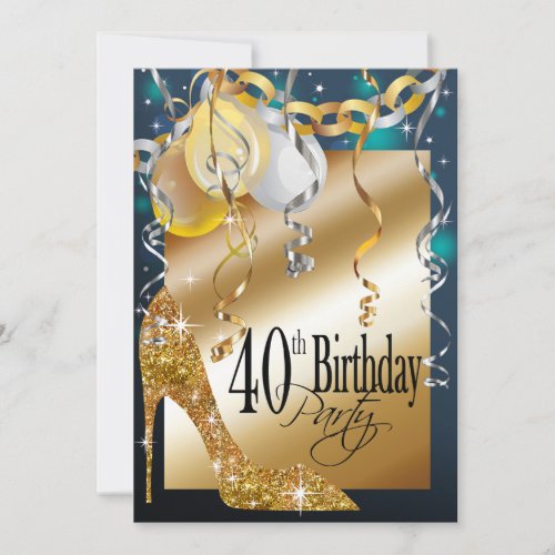 Glitter Stiletto Balloons 21st Birthday teal Invitation