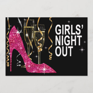 Glitter Stiletto Champagne Girls Night Out fuschia Invitation
